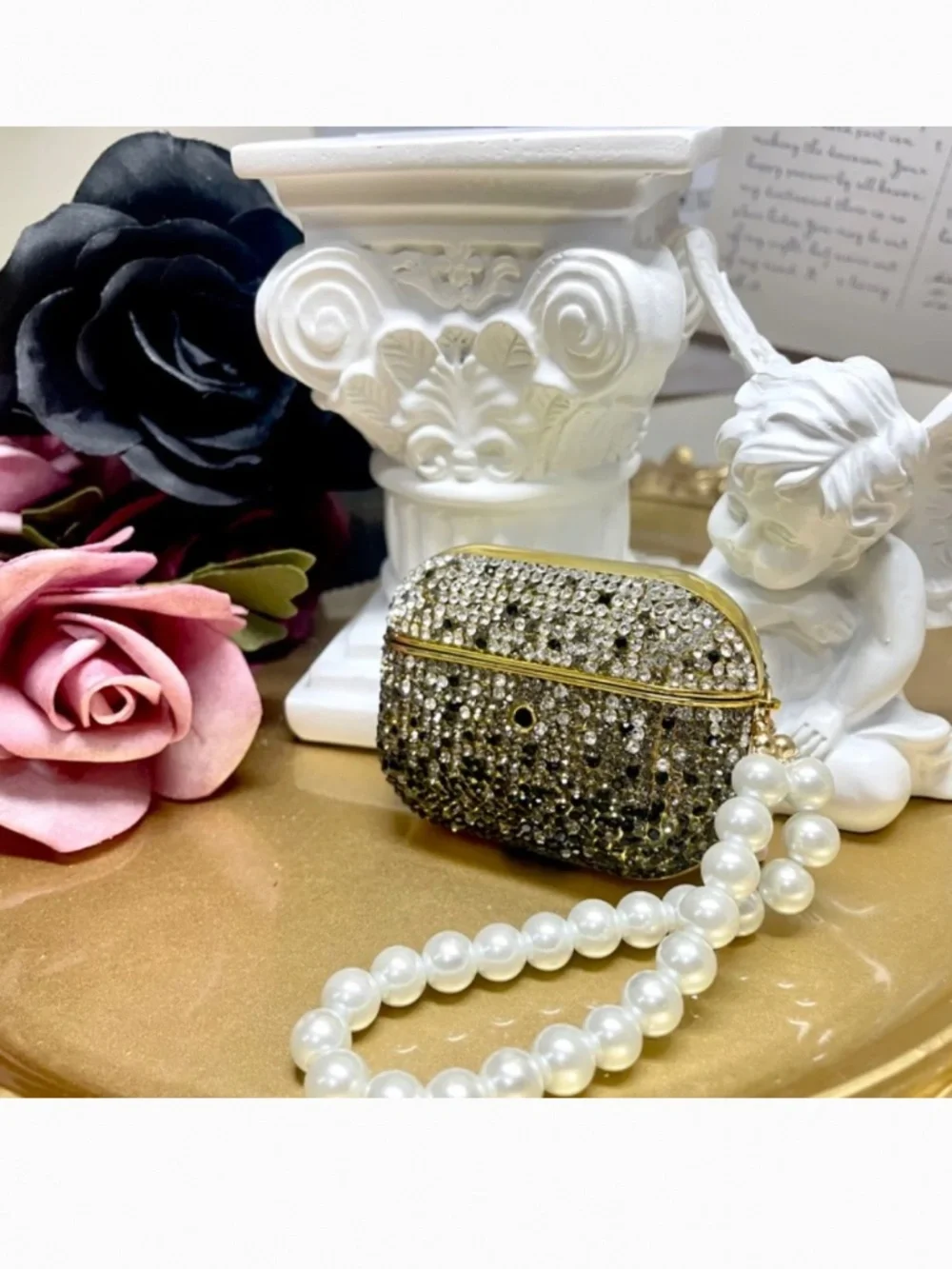 2 items.AirPods 1/2/pro1 Rhinestone gradient bling case with pearl chain